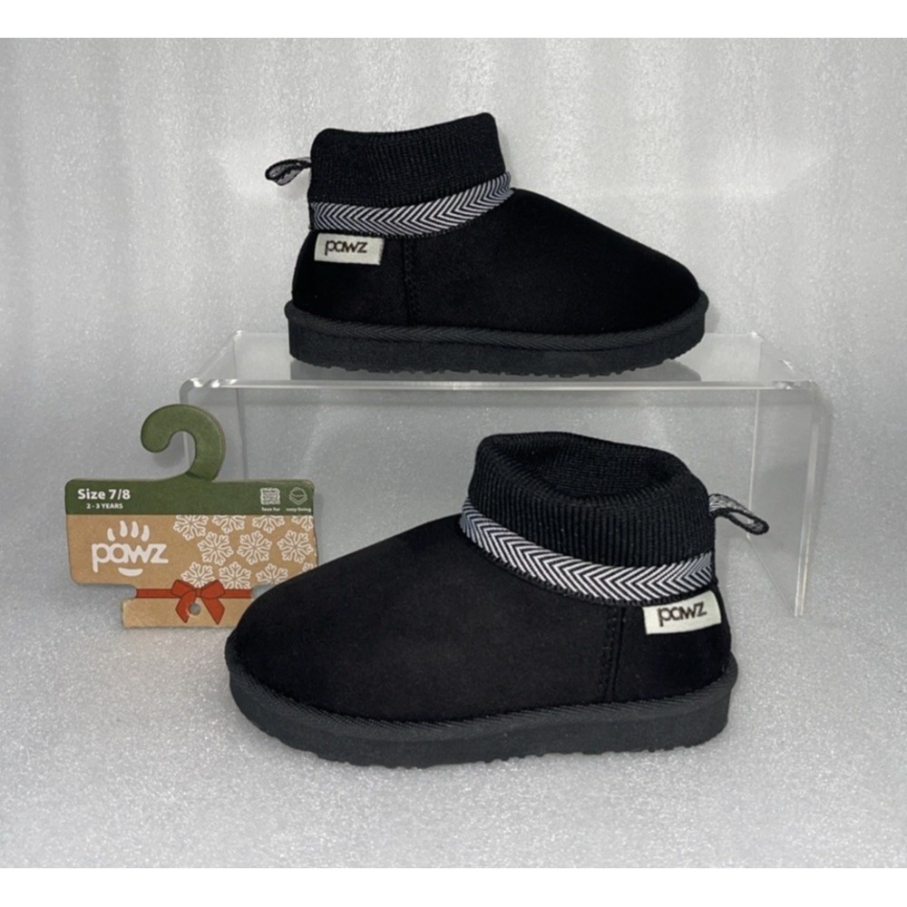 Pawz by Bearpaw Toddler Size 7/8 Fleece Lined Faux‎ Fur Slipper Boots Black NEW